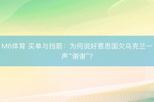 M6体育 买单与挡箭：为何说好意思国欠乌克兰一声“谢谢”？